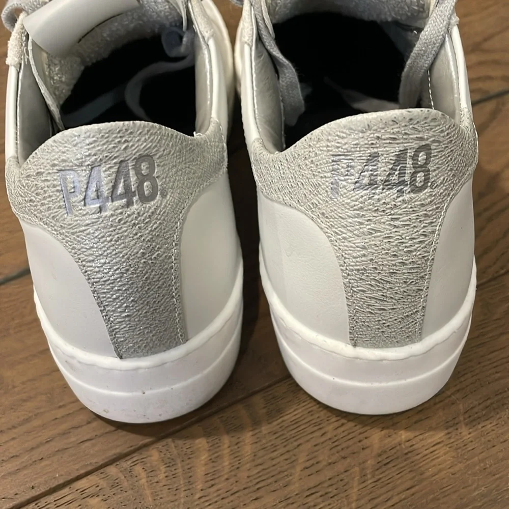 P448 Thea Platform Sneakers  White Suede Silver Size 39 - Picture 4 of 9